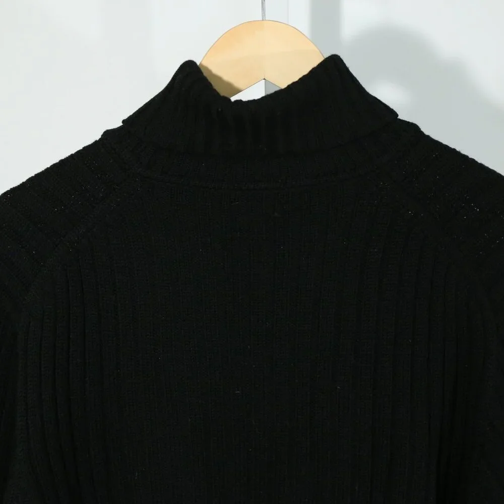 1990’s J.Crew Black Merino Wool Ribbed Turtleneck – Minimalist Quiet Luxury